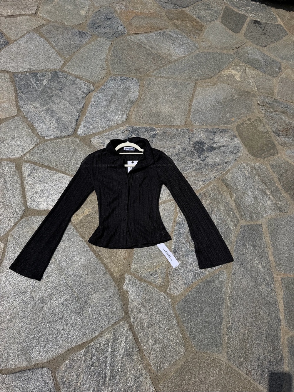 Black Ribbed Button-Up Knit Top